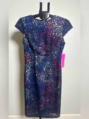 Betsey Johnson Dress Size 6 NWT Navy Floral Lace Multicolor Sheath Cocktail